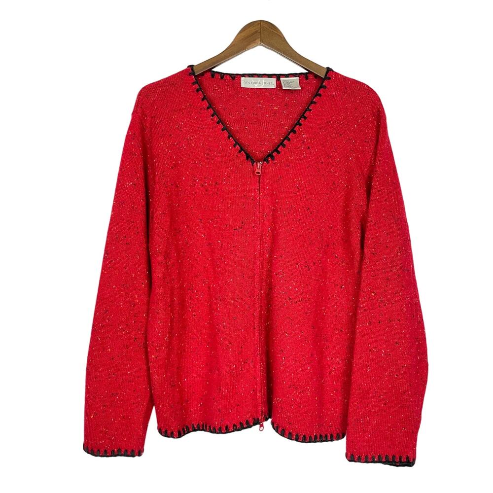 Victoria Jones | Vintage Red Wool Blend Speckled Accent Zipper Cardigan Jacket